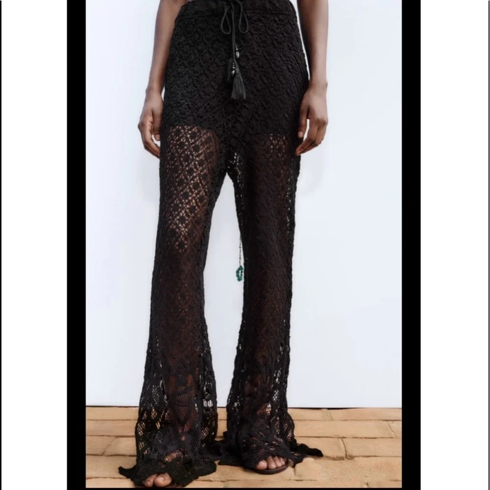 Zara crochet flared knit pants with tassels and beads - Picture 3 of 16